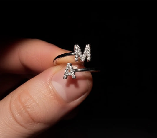 Double Initial Diamond Open Ring