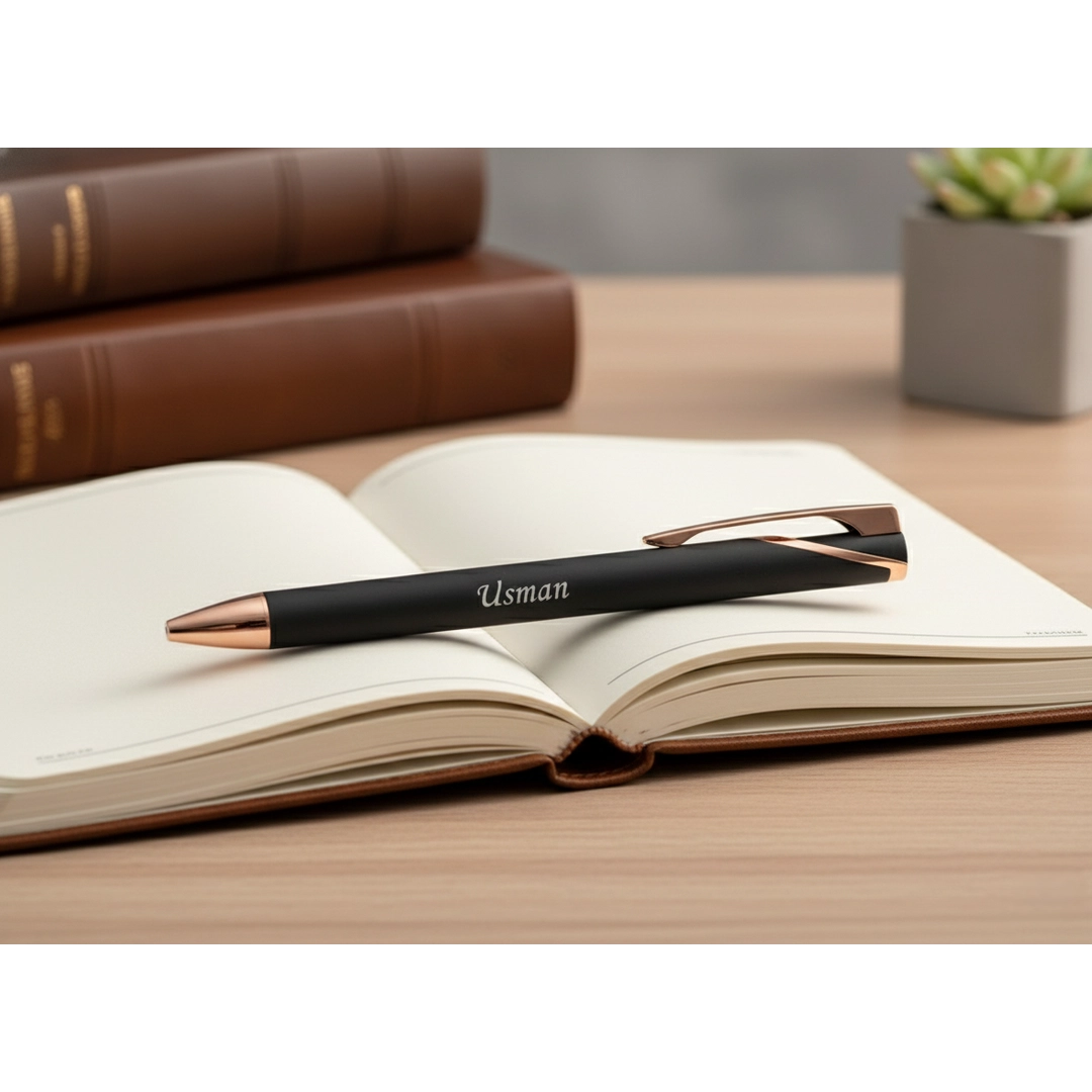 Luxury Obsidian Black & Rose Gold Personalized Pen – Custom Engraved Gift – Customized Pen