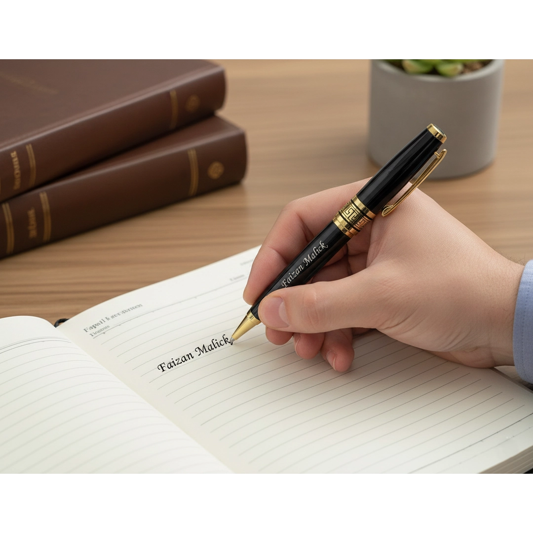 Luxury Grecian Gold & Gloss Black Personalized Pen – Custom Engraved Premium Gift – Customized Pen