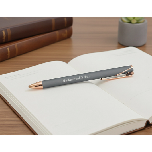 Premium Charcoal Grey & Rose Gold Personalized Pen – Customized Laser Engraved Pen For Gifts