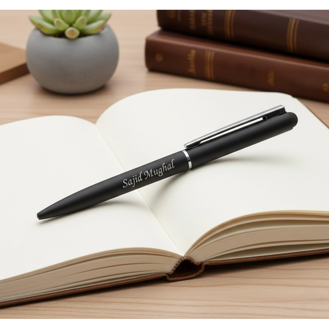 Midnight Matte Black & Silver Personalized Pen – Luxury Custom Engraved – Customized Pen For Him