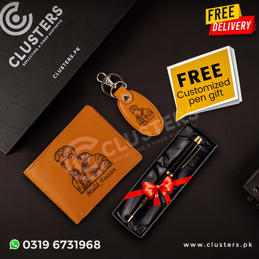 Customize Picture Engraved Wallet & Keychain With Free Pen