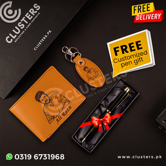 Customize Picture Engraved Wallet & Keychain With Free Pen