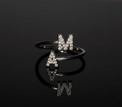 Double Initial Diamond Open Ring