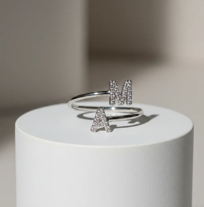 Double Initial Diamond Open Ring