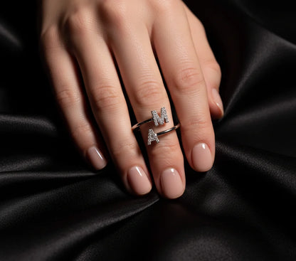 Double Initial Diamond Open Ring