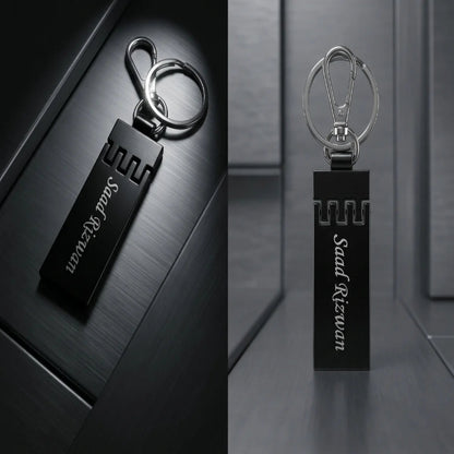 Luxury Gunmetal Hinged Personalized Keychain – Custom Engraved Karabiner Key Ring – Customized Keychain