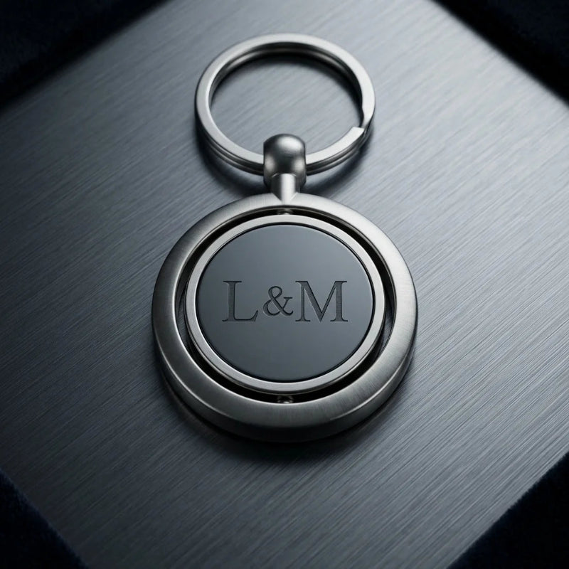 Luxury Brushed Silver Spinner Keychain – Custom Engraved Metal Key Ring – Customized Keychain