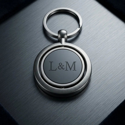 Luxury Brushed Silver Spinner Keychain – Custom Engraved Metal Key Ring – Customized Keychain