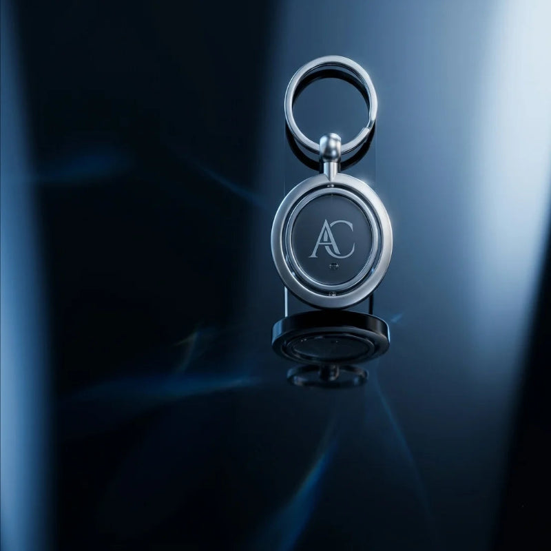 Luxury Brushed Silver Spinner Keychain – Custom Engraved Metal Key Ring – Customized Keychain