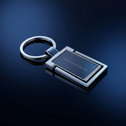 Luxury Gunmetal & Chrome Personalized Keychain – Custom Engraved Geometric Key Ring – Customized Keychain