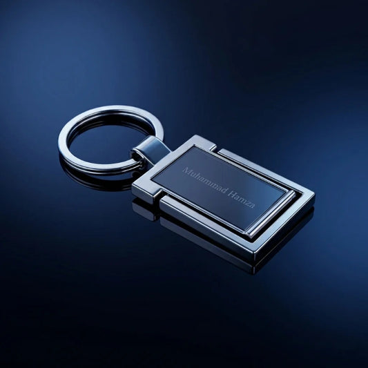 Luxury Gunmetal & Chrome Personalized Keychain – Custom Engraved Geometric Key Ring – Customized Keychain