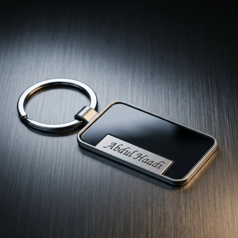 Luxury Piano Black & Chrome Personalized Keychain – Custom Engraved Executive Key Ring – Customized Keychain