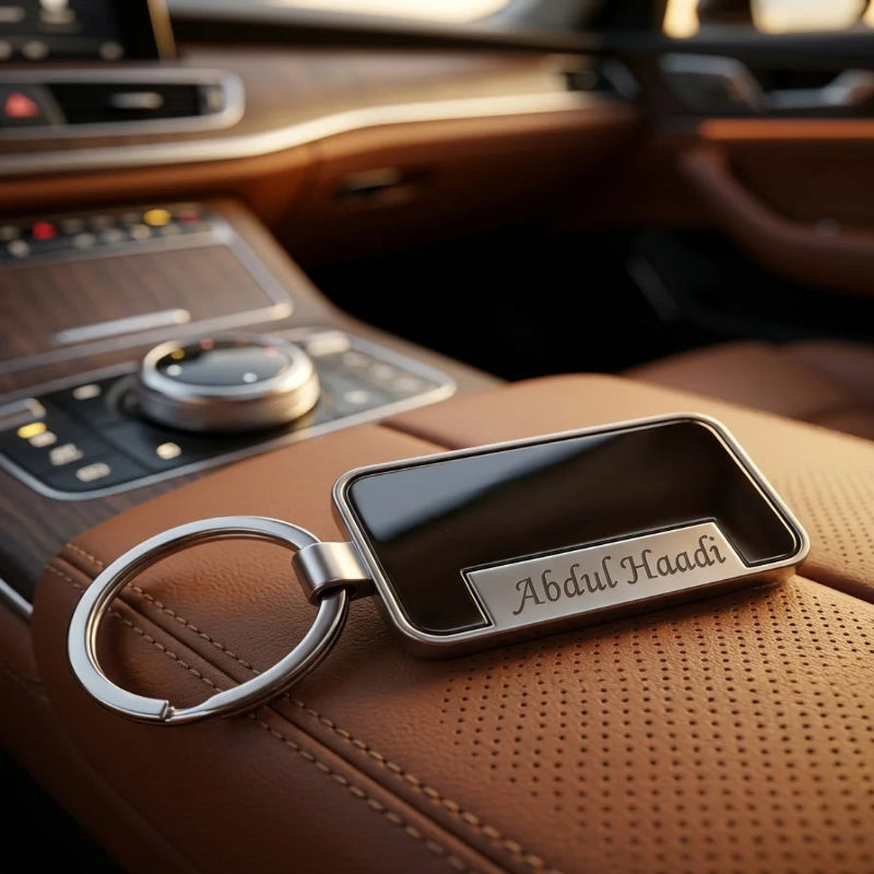 Luxury Piano Black & Chrome Personalized Keychain – Custom Engraved Executive Key Ring – Customized Keychain