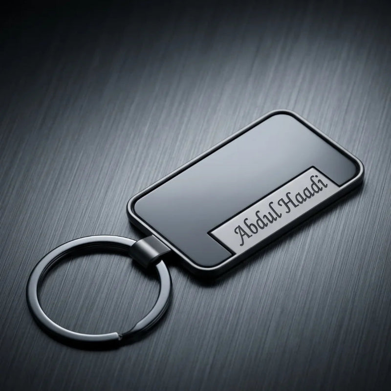 Luxury Piano Black & Chrome Personalized Keychain – Custom Engraved Executive Key Ring – Customized Keychain