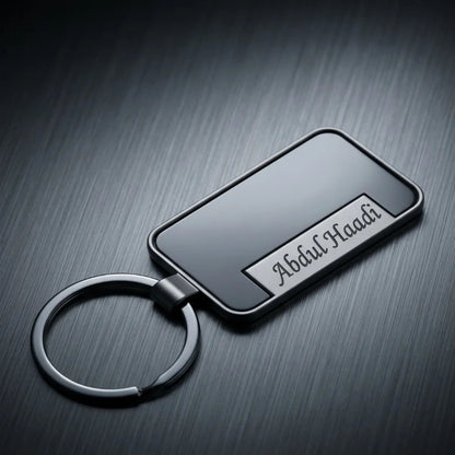 Luxury Piano Black & Chrome Personalized Keychain – Custom Engraved Executive Key Ring – Customized Keychain