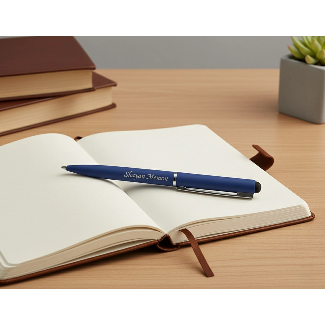 Personalized Navy Blue Stylus Pen – Custom Engraved 2-in-1 Minimalist Pen – Customized Pen