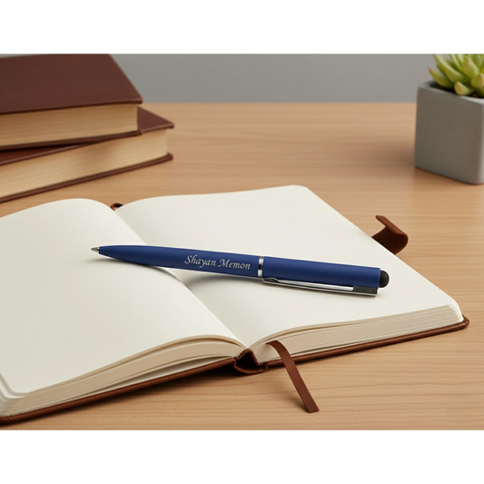 Personalized Navy Blue Stylus Pen – Custom Engraved 2-in-1 Minimalist Pen – Customized Pen