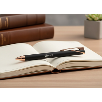 Luxury Obsidian Black & Rose Gold Personalized Pen – Custom Engraved Gift – Customized Pen