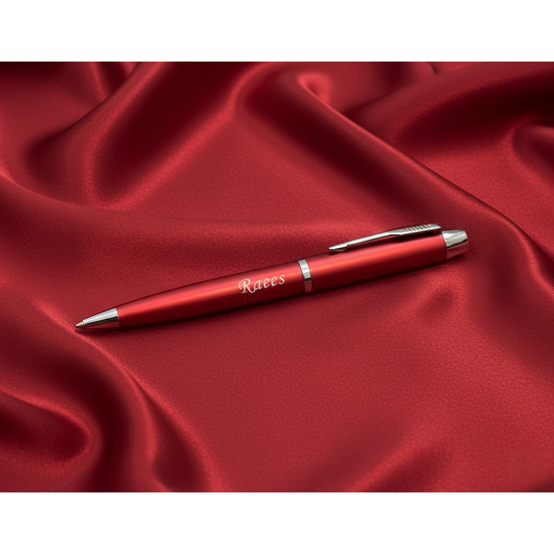 Premium Metallic Scarlet Red & Silver Personalized Pen – Custom Laser Engraved – Customized Pen