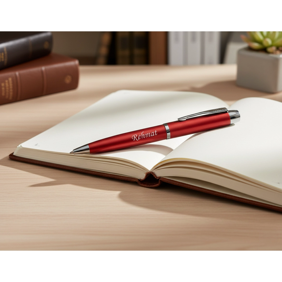 Premium Metallic Scarlet Red & Silver Personalized Pen – Custom Laser Engraved – Customized Pen