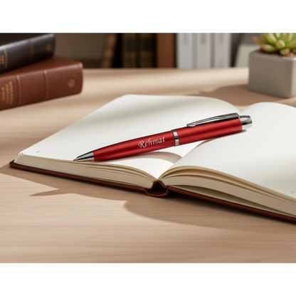 Premium Metallic Scarlet Red & Silver Personalized Pen – Custom Laser Engraved – Customized Pen