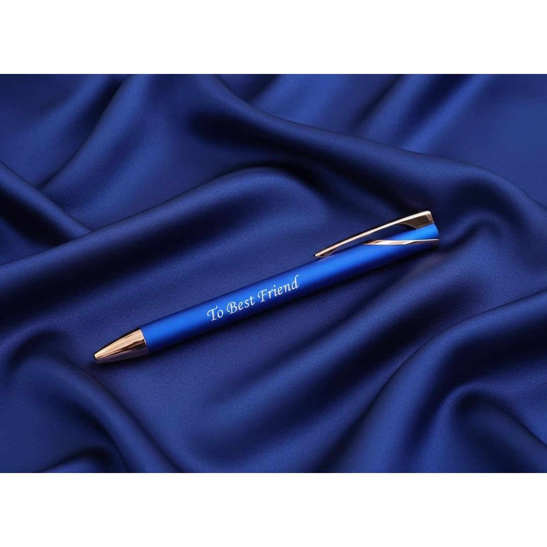 Luxury Sapphire Blue & Rose Gold Personalized Pen – Custom Laser Engraved Premium Gift – Customized Pen