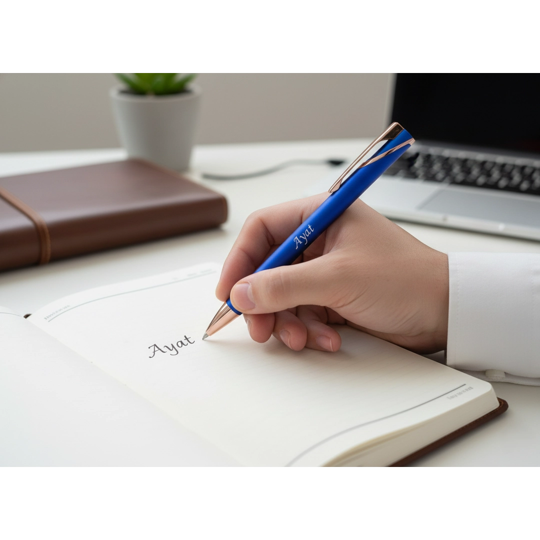 Luxury Sapphire Blue & Rose Gold Personalized Pen – Custom Laser Engraved Premium Gift – Customized Pen