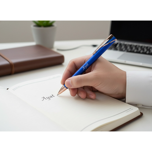 Luxury Sapphire Blue & Rose Gold Personalized Pen – Custom Laser Engraved Premium Gift – Customized Pen