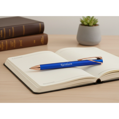 Luxury Sapphire Blue & Rose Gold Personalized Pen – Custom Laser Engraved Premium Gift – Customized Pen