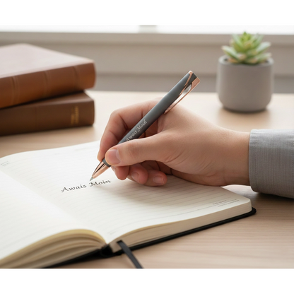Premium Charcoal Grey & Rose Gold Personalized Pen – Customized Laser Engraved Pen For Gifts