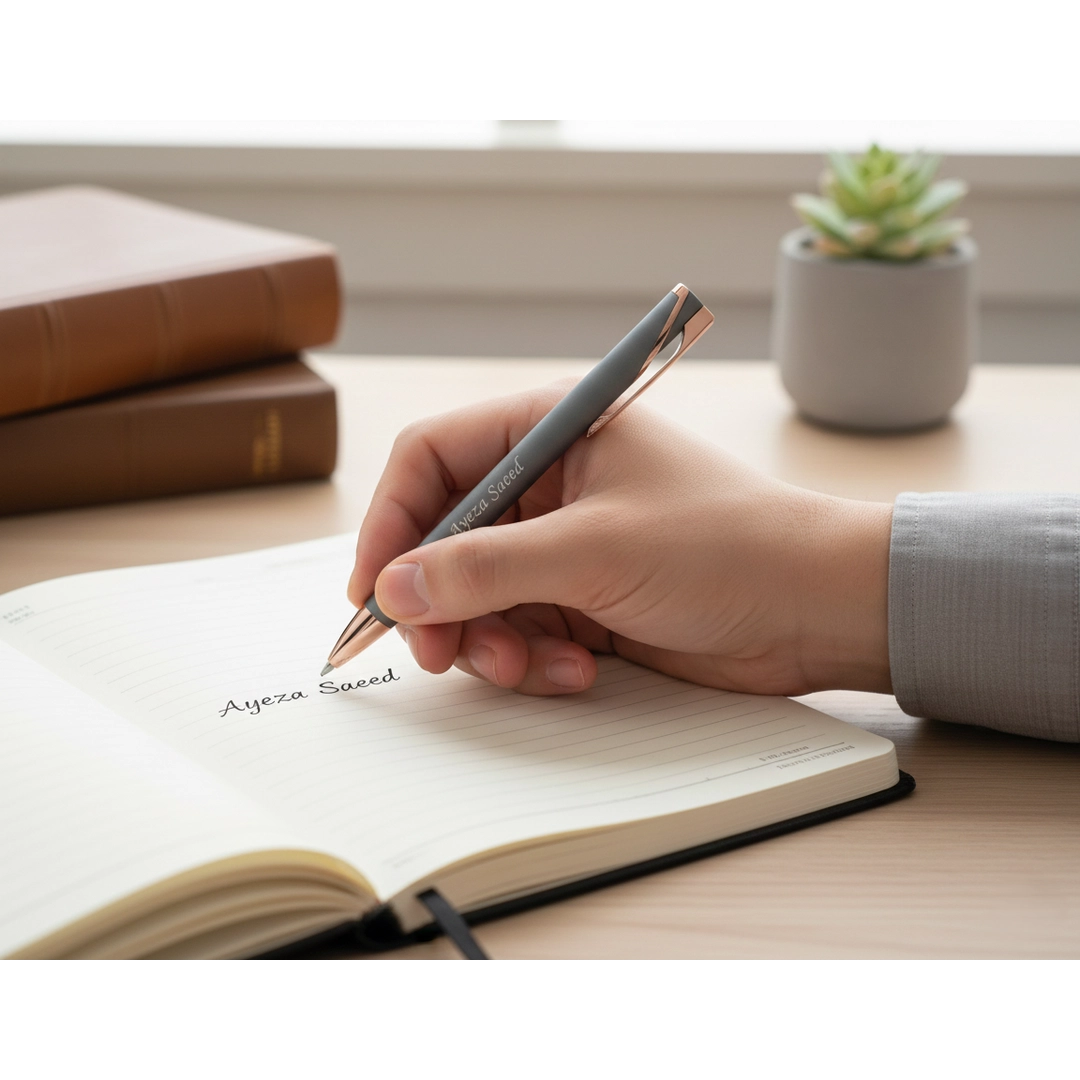 Premium Charcoal Grey & Rose Gold Personalized Pen – Customized Laser Engraved Pen For Gifts