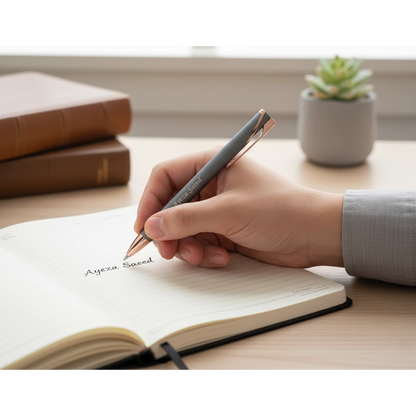 Premium Charcoal Grey & Rose Gold Personalized Pen – Customized Laser Engraved Pen For Gifts