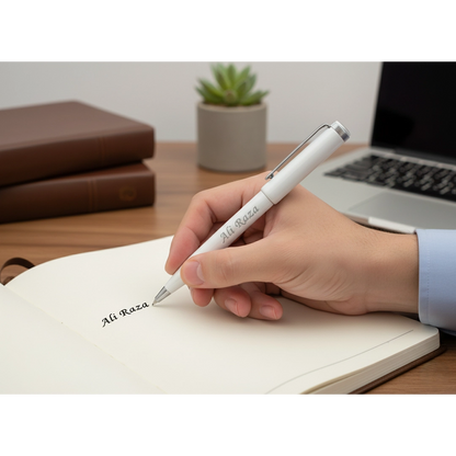 Arctic White & Silver Custom Engraved Pen – Sleek Minimalist Series – Customized Pens for Gifts