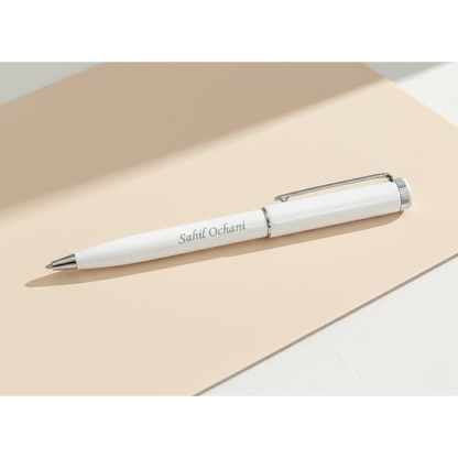 Arctic White & Silver Custom Engraved Pen – Sleek Minimalist Series – Customized Pens for Gifts