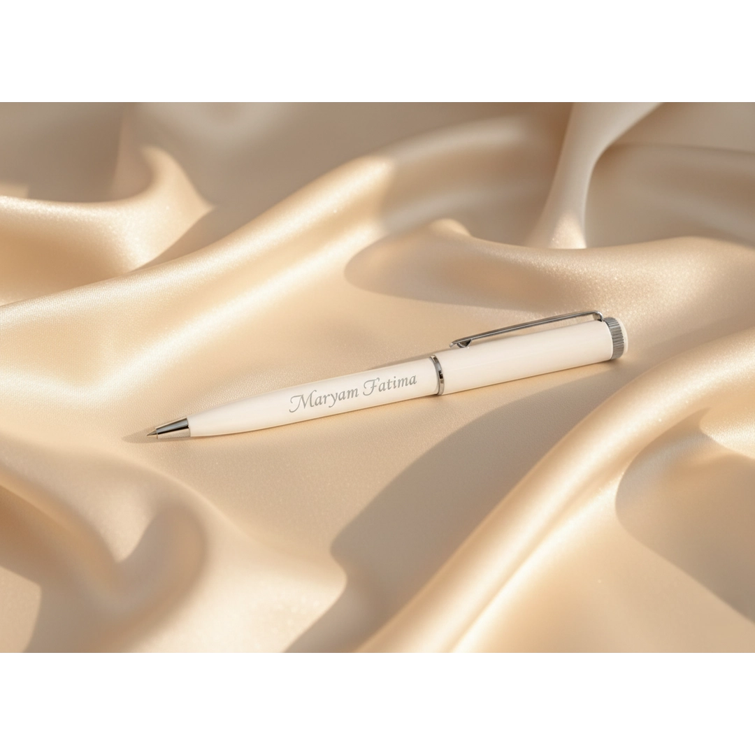 Arctic White & Silver Custom Engraved Pen – Sleek Minimalist Series – Customized Pens for Gifts