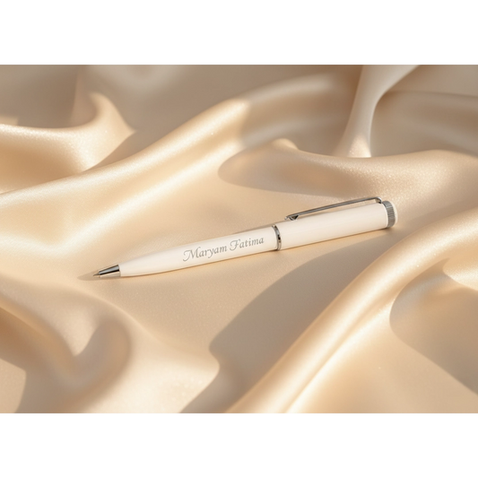 Arctic White & Silver Custom Engraved Pen – Sleek Minimalist Series – Customized Pens for Gifts