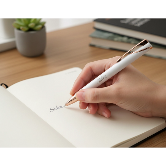 Luxury Pearl White & Rose Gold Personalized Pen – Custom Engraved Gift for Her – Customized Pen