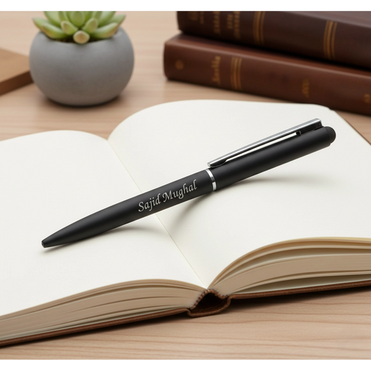 Midnight Matte Black & Silver Personalized Pen – Luxury Custom Engraved – Customized Pen For Him