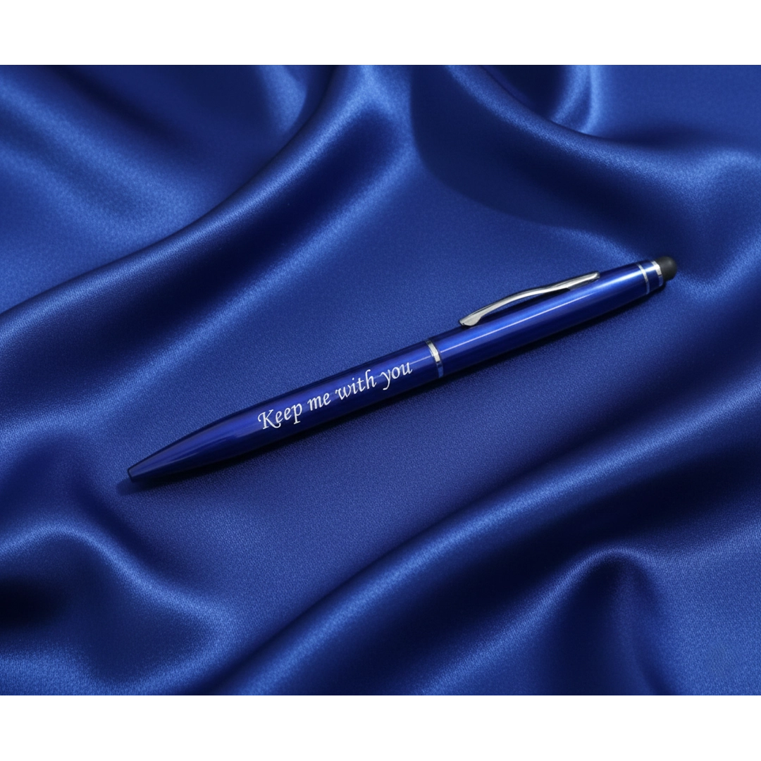 Personalised Royal Blue Stylus Pen – Custom Engraved 2-in-1 Executive Gift – Customized Pen For Mother's Day