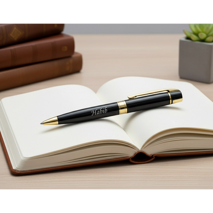 Luxury Obsidian Black & Gold Personalized Pen – Custom Engraved Premium Gift – Customized Pen