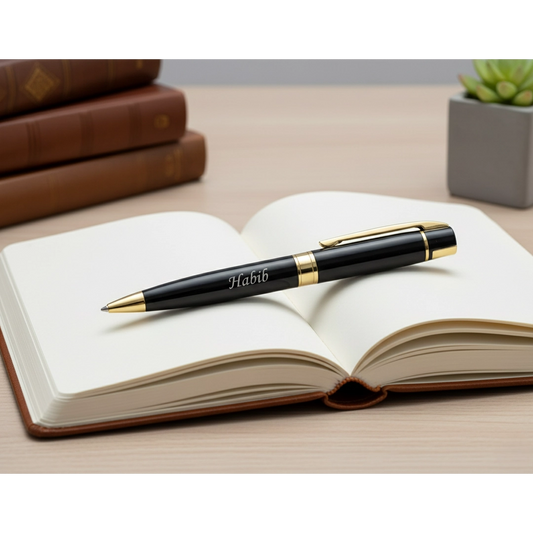 Luxury Obsidian Black & Gold Personalized Pen – Custom Engraved Premium Gift – Customized Pen