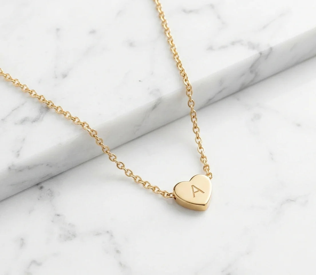 Personalized Tiny Heart Necklace – Elegant Initial Pendant Gift for Her