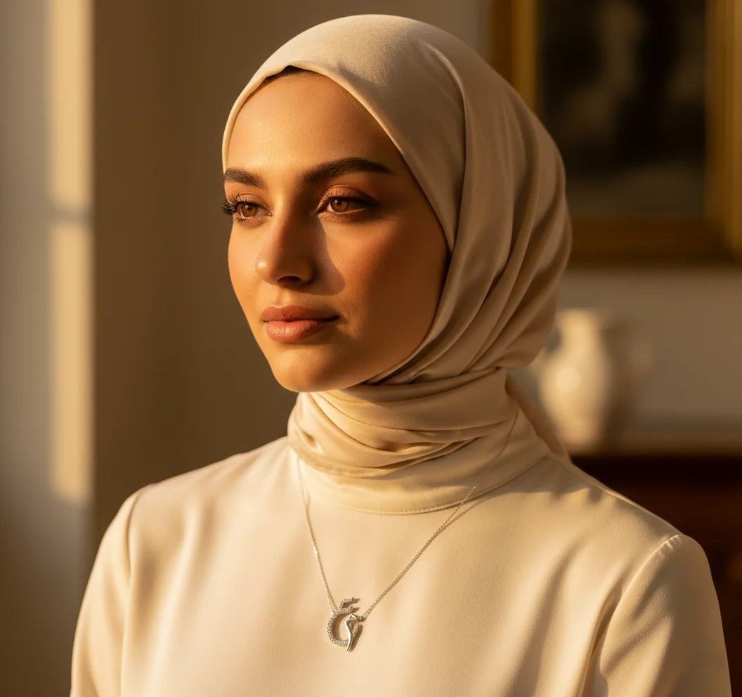 Personalized Arabic Initial Necklace – Elegant Silver Tone Pendant