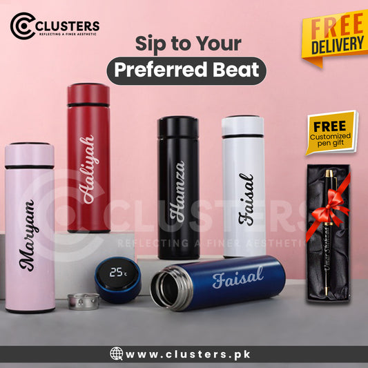 Customize Smart LED Temperature Water Bottle 500ml Stainless Steel with free customize pen